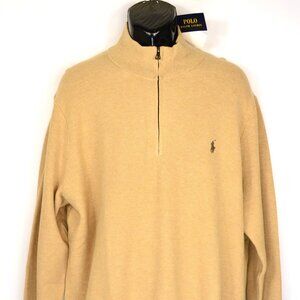 Polo Ralph Lauren Men's Size 2XLT Tan Mock Neck 1/4 Zip Long Sleeve Sweater NWT